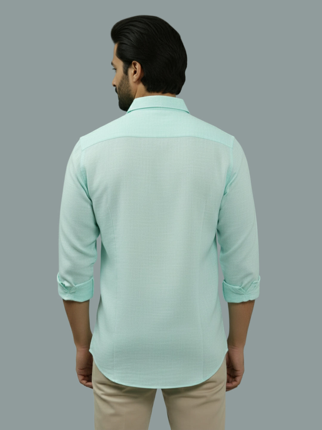 Full Sleeve Spread Collar Cotton Slim Shirt for Men and Boys in Shirt For Men And Green by BLUE ROBED, front view