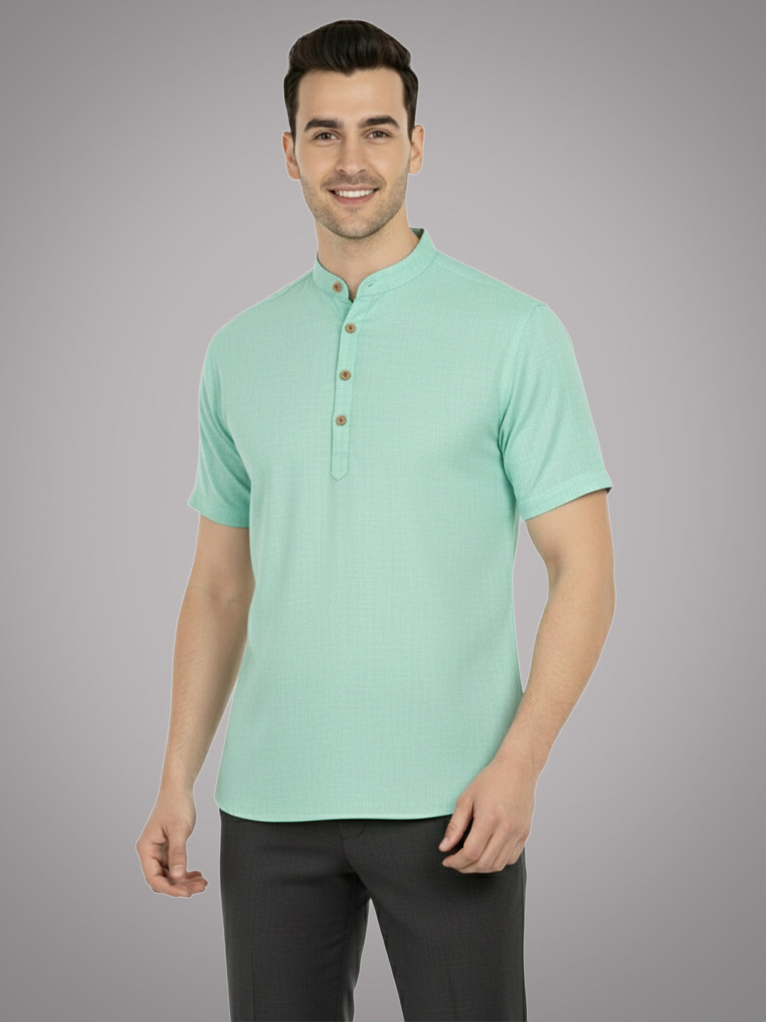 BLUE ROBED Half Sleeve Kurta for men in Pista view 72