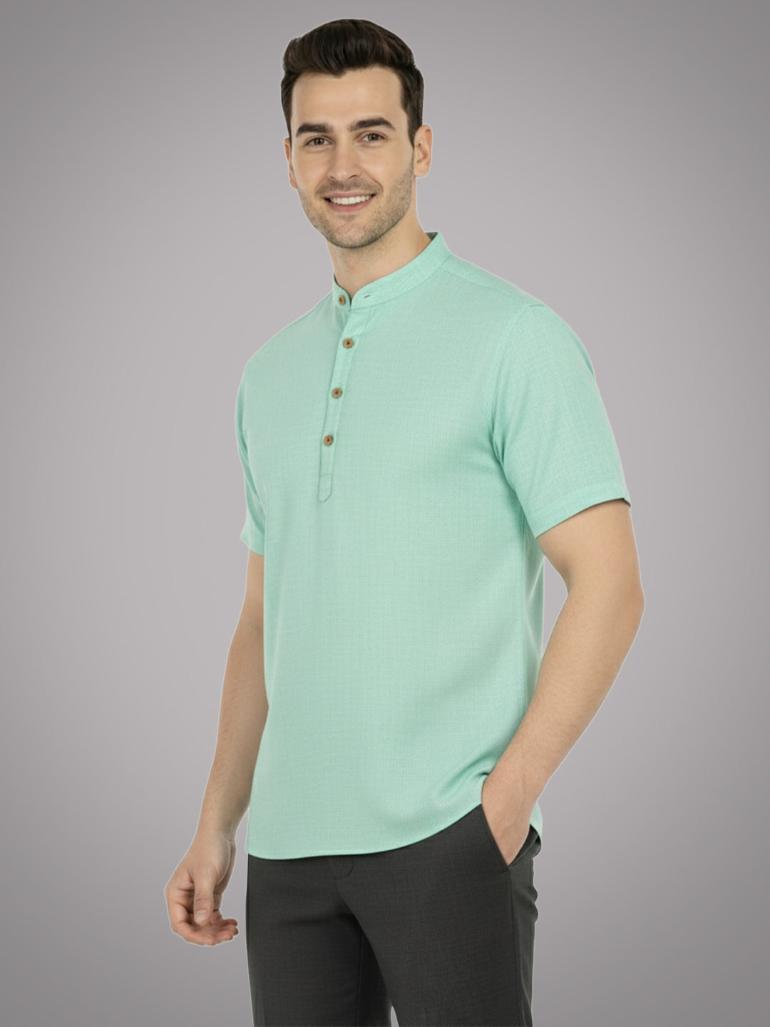 BLUE ROBED Half Sleeve Kurta for men in Pista view 49