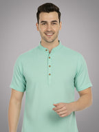 BLUE ROBED Half Sleeve Kurta for men in Pista view 74
