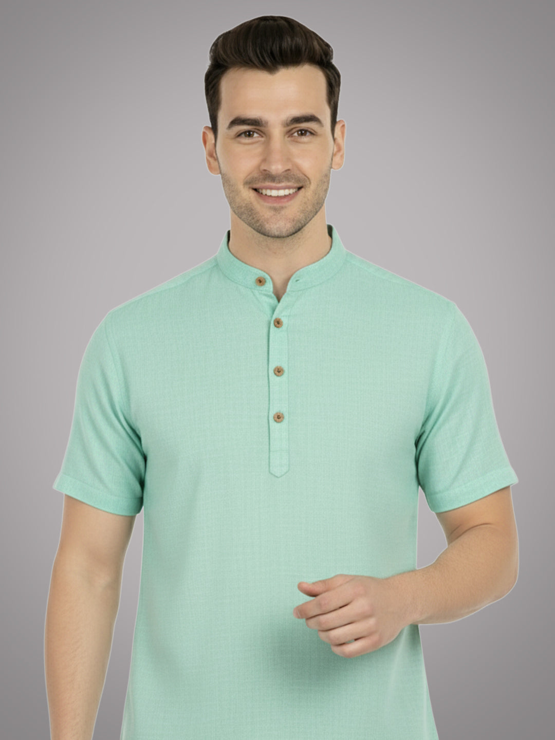 BLUE ROBED Half Sleeve Kurta for men in Pista view 74