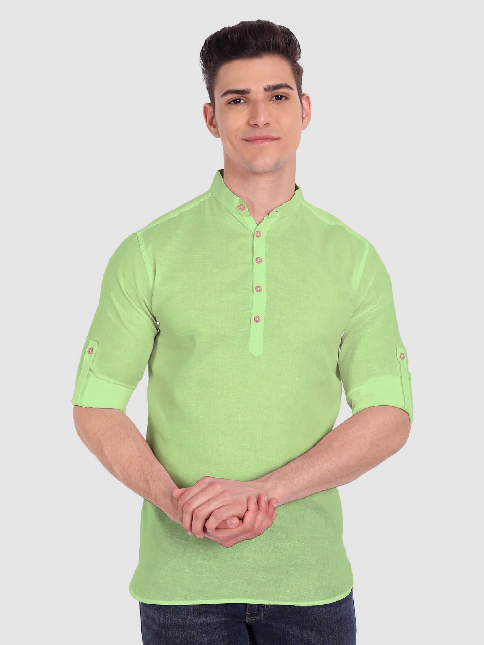 BLUE ROBED men's Casual Slim Fit Full Sleeve Cotton Kurta in Parrot view 73