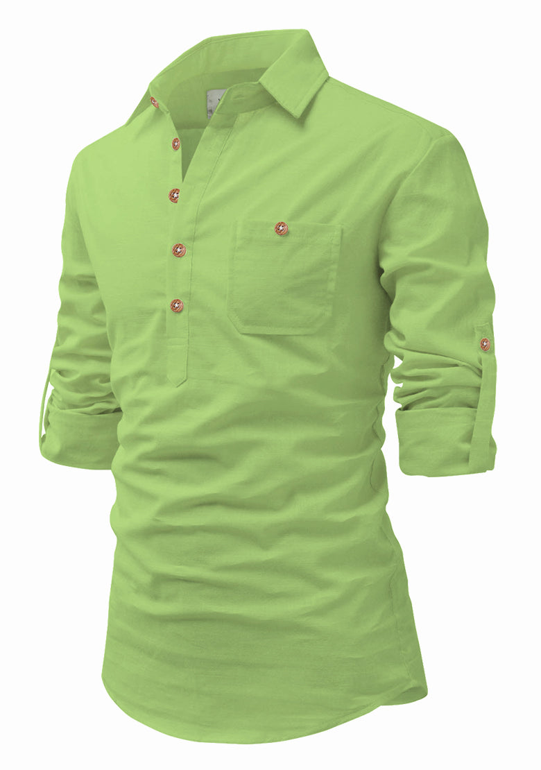 BLUE ROBED men's Full Sleeve Casual Cotton Kurta in Parrot view 97