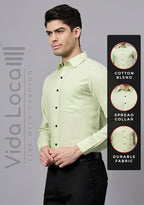 Men's Cotton Blend Slim Fit Formal Shirt in Beige by BLUE ROBED, back view