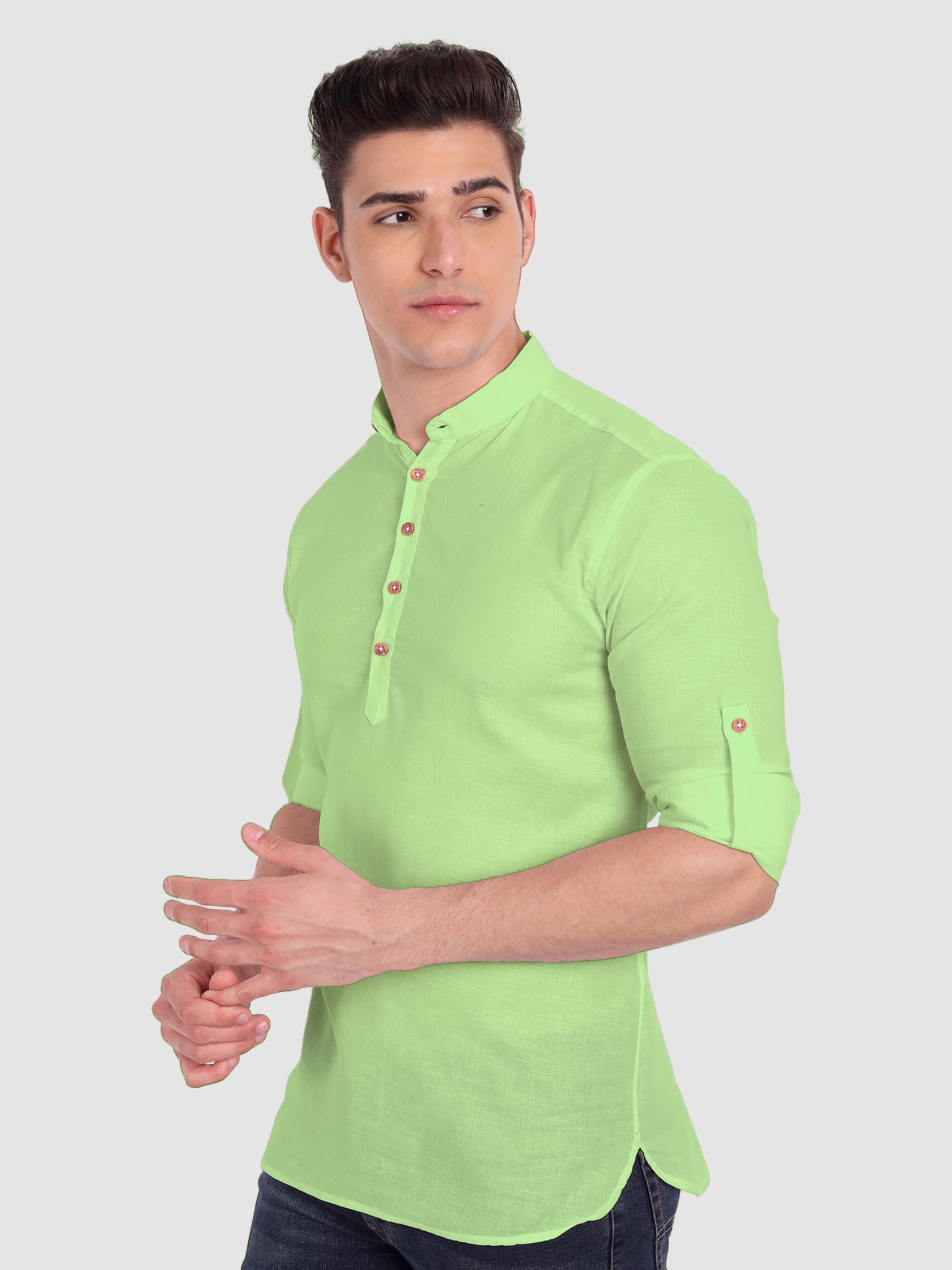 BLUE ROBED men's Casual Slim Fit Full Sleeve Cotton Kurta in Parrot view 74