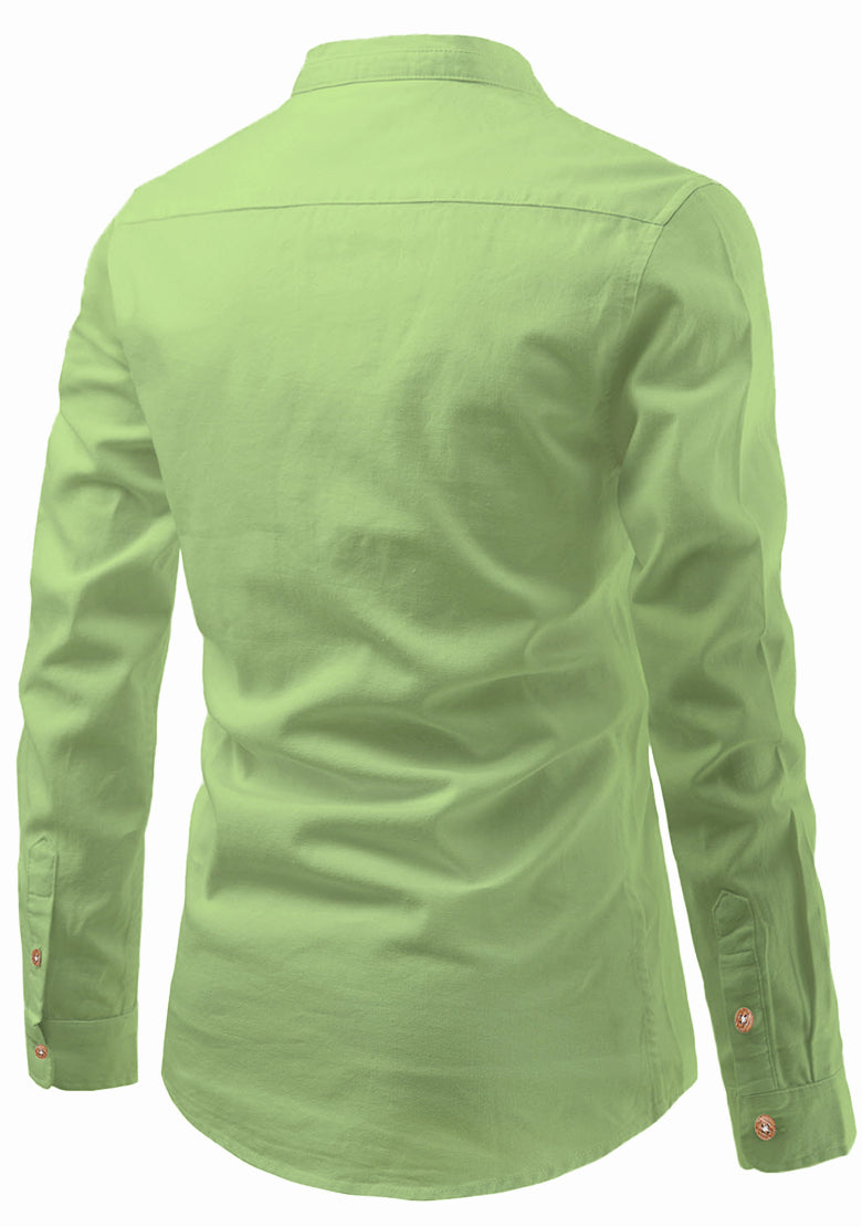 BLUE ROBED men's Casual Slim Fit Full Sleeve Double Pocket Cotton Kurta in Parrot view 79