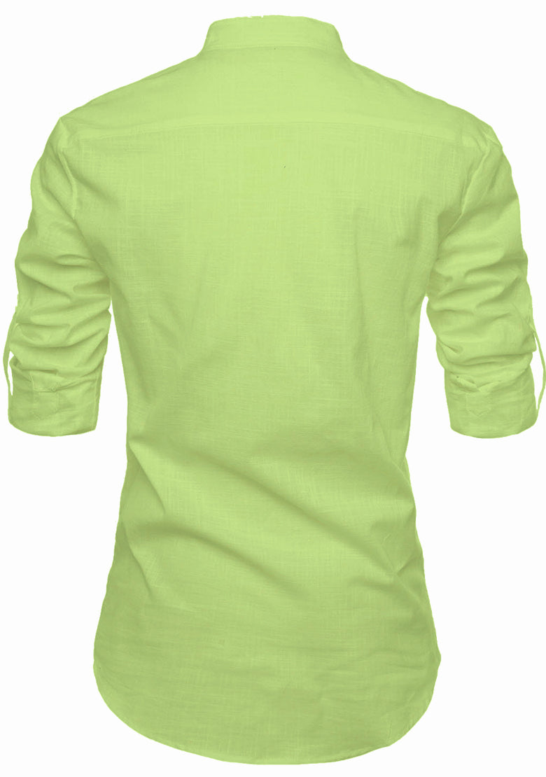 BLUE ROBED men's Casual Slim Fit Full Sleeve Pocket Contrast Kurta in Parrot view 41