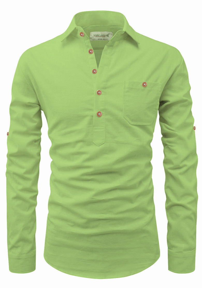 BLUE ROBED men's Full Sleeve Casual Cotton Kurta in Parrot view 99