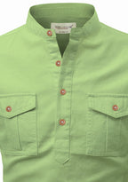 BLUE ROBED men's Casual Slim Fit Full Sleeve Double Pocket Cotton Kurta in Parrot view 80