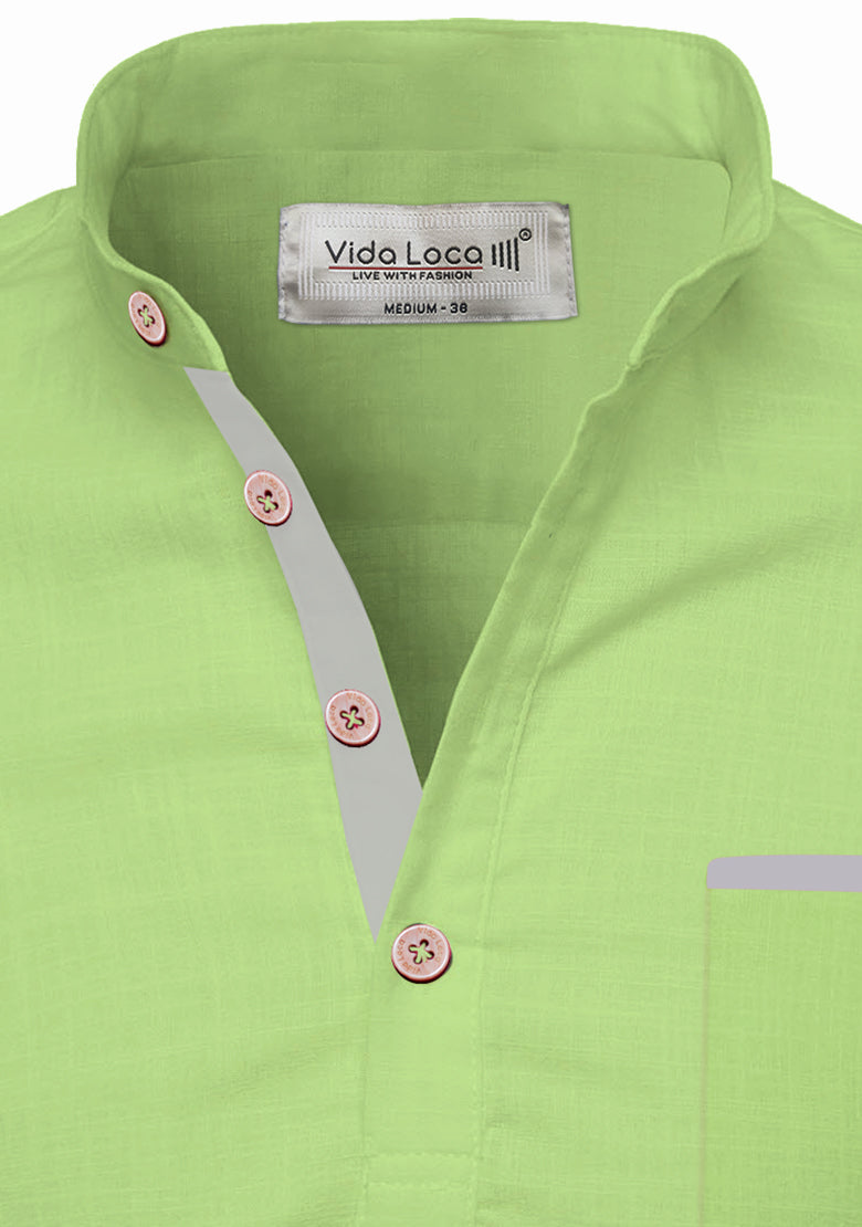 BLUE ROBED men's Casual Slim Fit Full Sleeve Pocket Contrast Kurta in Parrot view 43