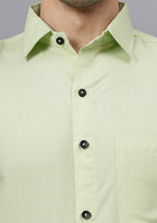 Men's Cotton Blend Slim Fit Formal Shirt in Beige by BLUE ROBED, detail view