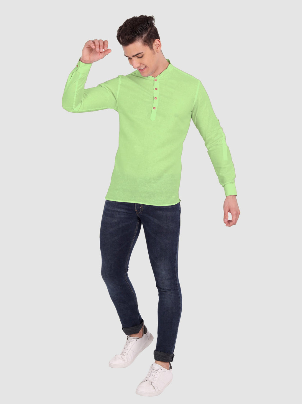 BLUE ROBED men's Casual Slim Fit Full Sleeve Cotton Kurta in Parrot view 77