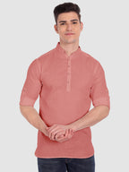 BLUE ROBED men's Casual Slim Fit Full Sleeve Cotton Kurta in Peach view 53