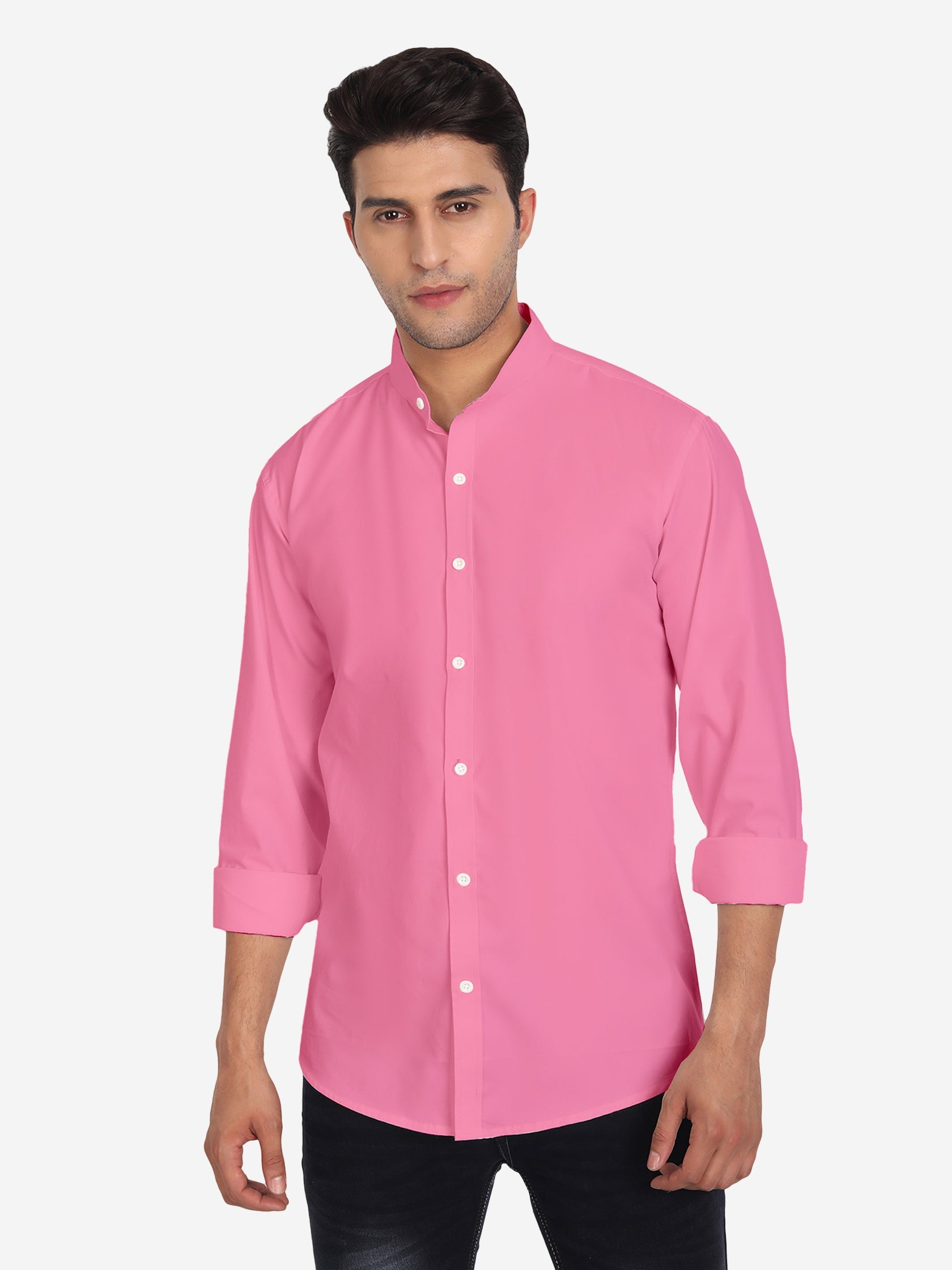 Men's Pure Cotton Mandarin Collar Casual Shirt in White by BLUE ROBED, back view