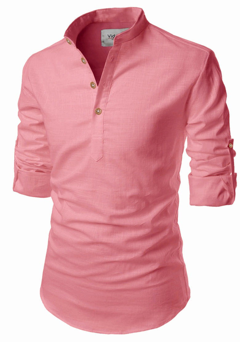 BLUE ROBED men's Casual Slim Fit Full Sleeve Kurta in Peach view 59