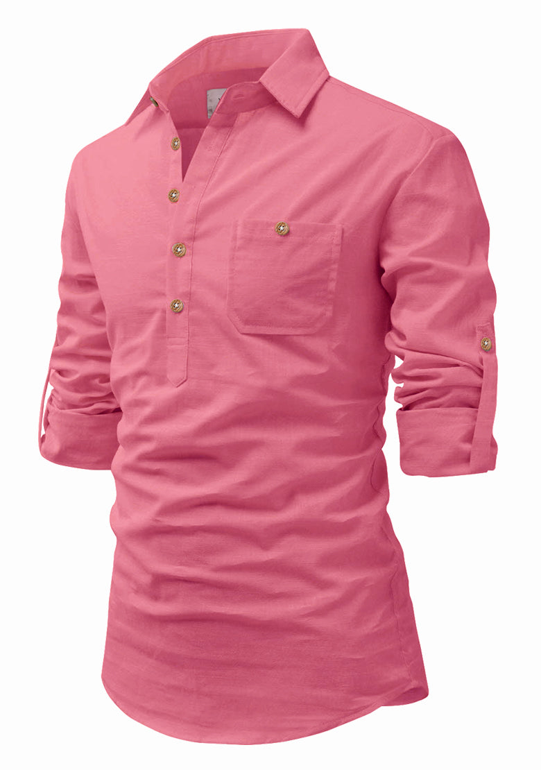 BLUE ROBED men's Full Sleeve Casual Cotton Kurta in Peach view 57