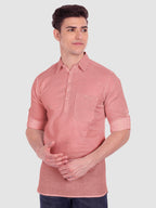 BLUE ROBED men's Full Sleeve Casual Cotton Kurta in Peach view 42