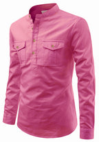 BLUE ROBED men's Casual Slim Fit Full Sleeve Double Pocket Cotton Kurta in Peach view 85