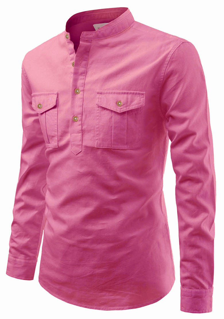 BLUE ROBED men's Casual Slim Fit Full Sleeve Double Pocket Cotton Kurta in Peach view 85
