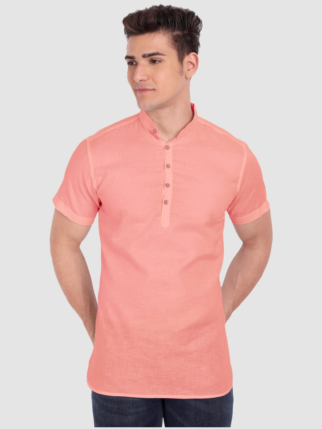BLUE ROBED men's Half Sleeve Casual Cotton Kurta Daily Wear in Peach view 47