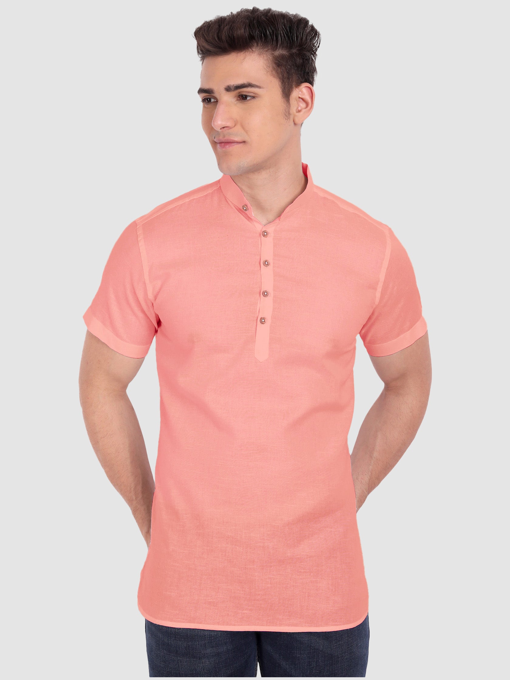 BLUE ROBED men's Half Sleeve Casual Cotton Kurta Daily Wear in Peach view 47