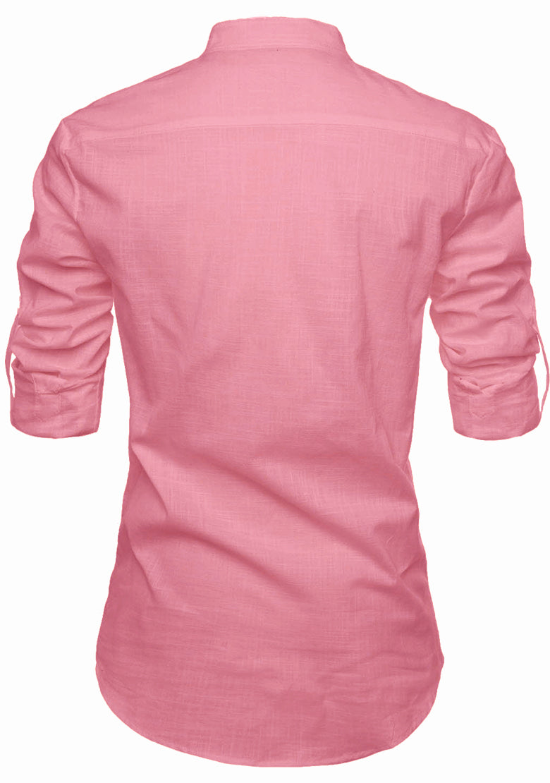 BLUE ROBED men's Casual Slim Fit Full Sleeve Kurta in Peach view 60