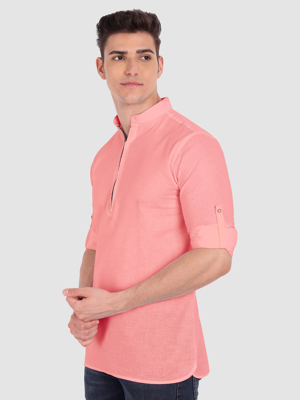 BLUE ROBED men's Casual ZIP Style Full Sleeve Cotton Kurta in Peach view 37