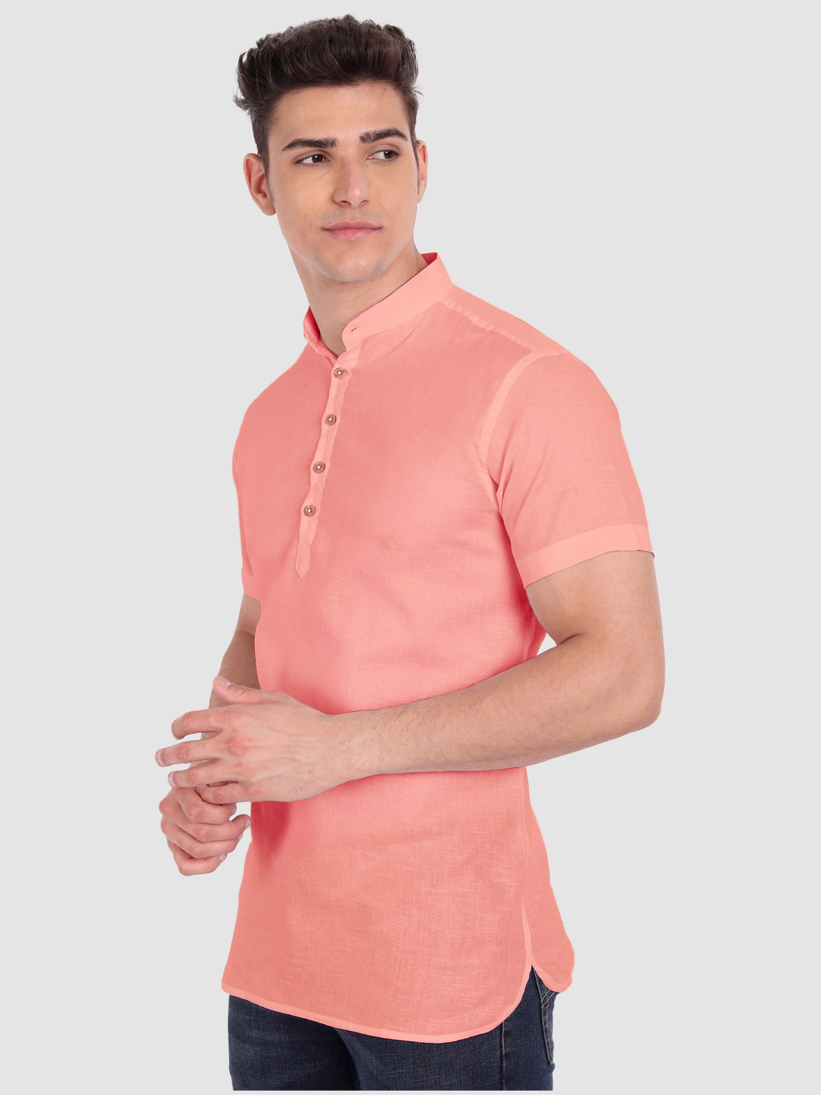 BLUE ROBED men's Half Sleeve Casual Cotton Kurta Daily Wear in Peach view 48