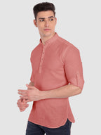 BLUE ROBED men's Casual Slim Fit Full Sleeve Cotton Kurta in Peach view 54