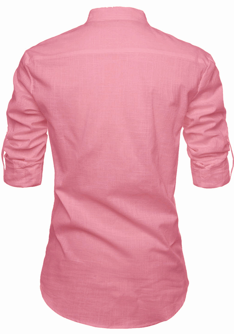 BLUE ROBED men's Casual Slim Fit Full Sleeve Pocket Contrast Kurta in Peach view 45