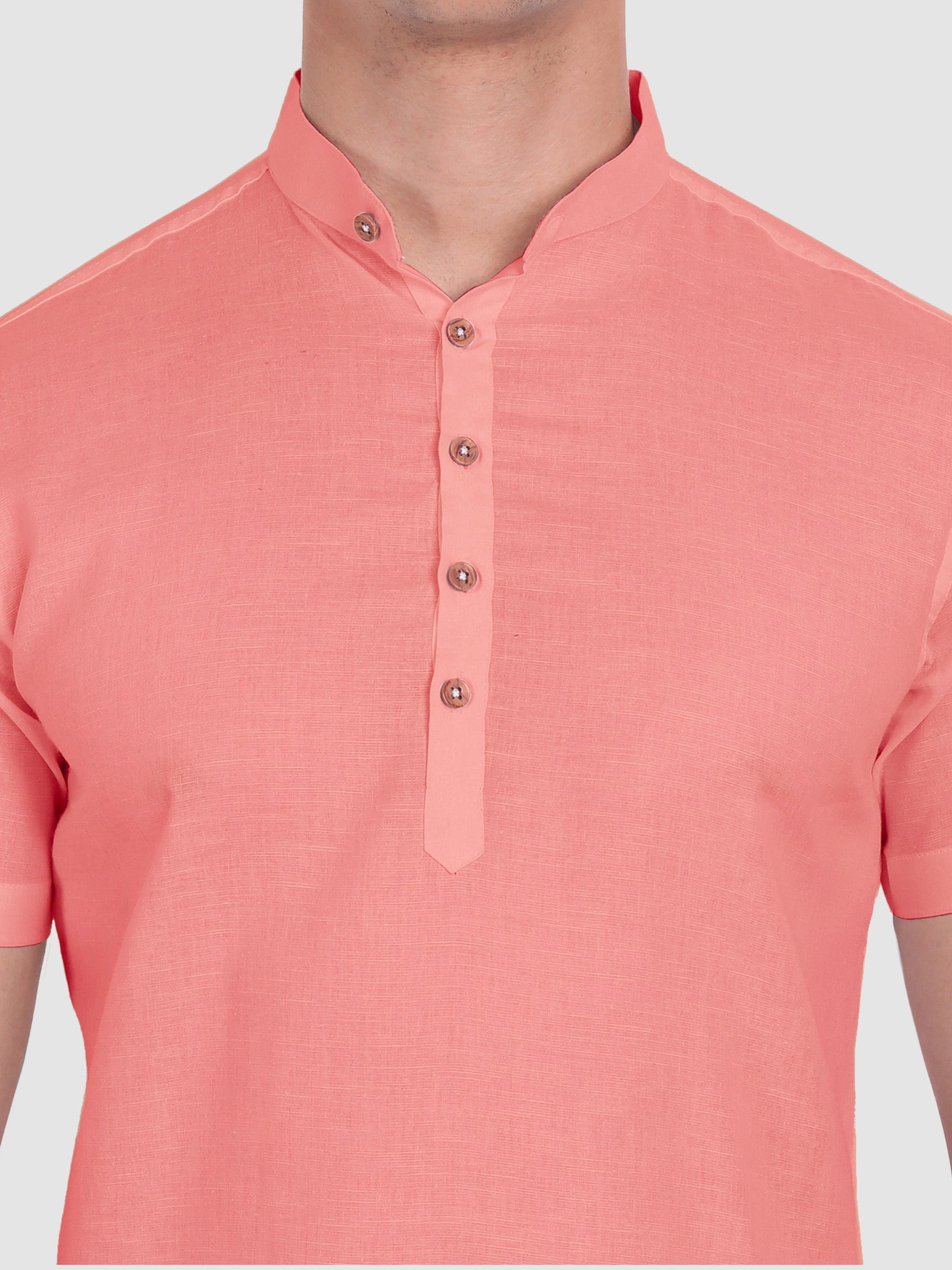 BLUE ROBED men's Half Sleeve Casual Cotton Kurta Daily Wear in Peach view 49
