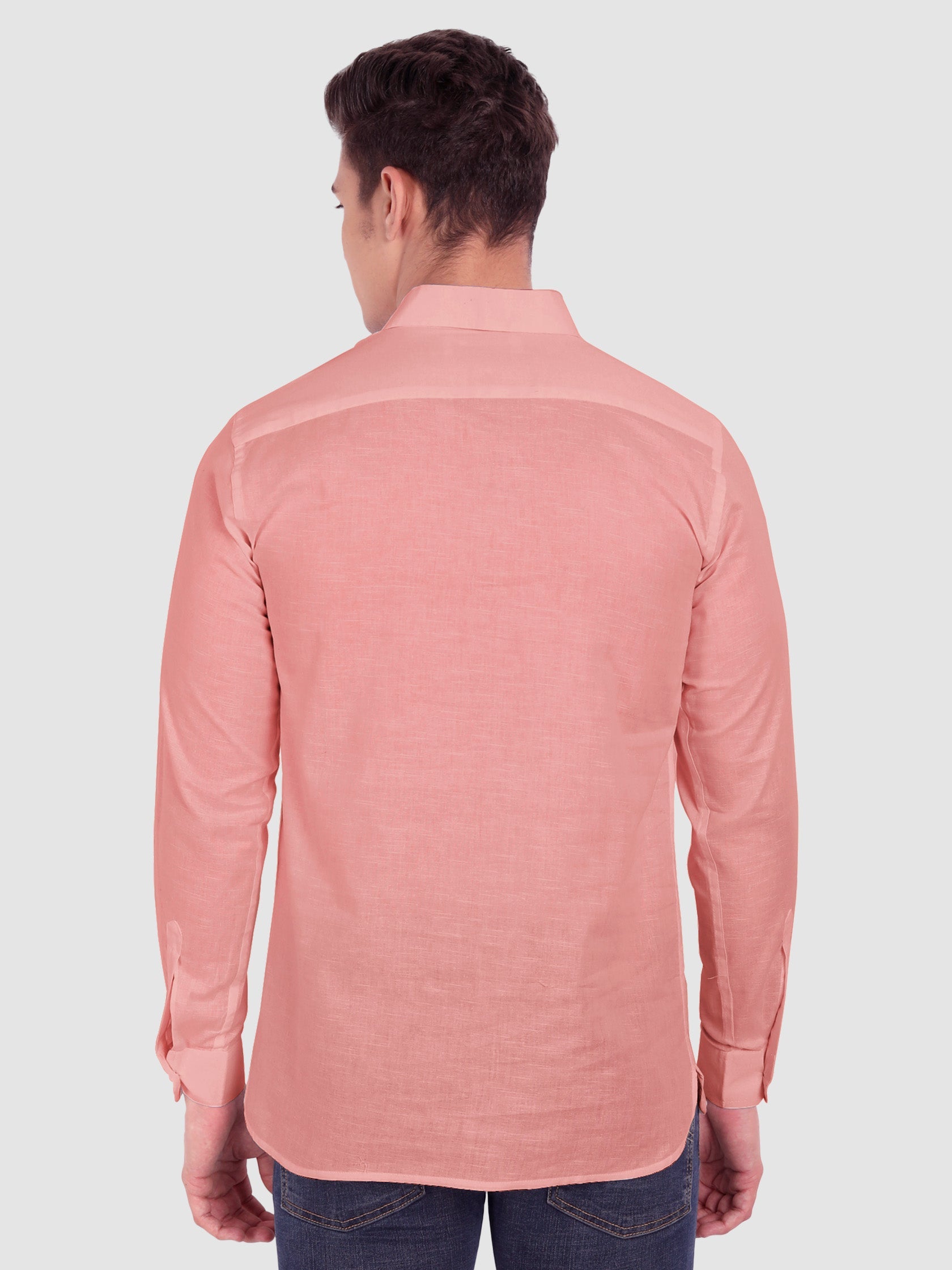 BLUE ROBED men's Full Sleeve Casual Cotton Kurta in Peach view 44