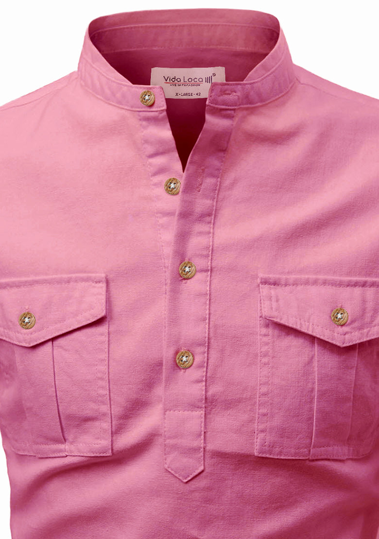 BLUE ROBED men's Casual Slim Fit Full Sleeve Double Pocket Cotton Kurta in Peach view 87