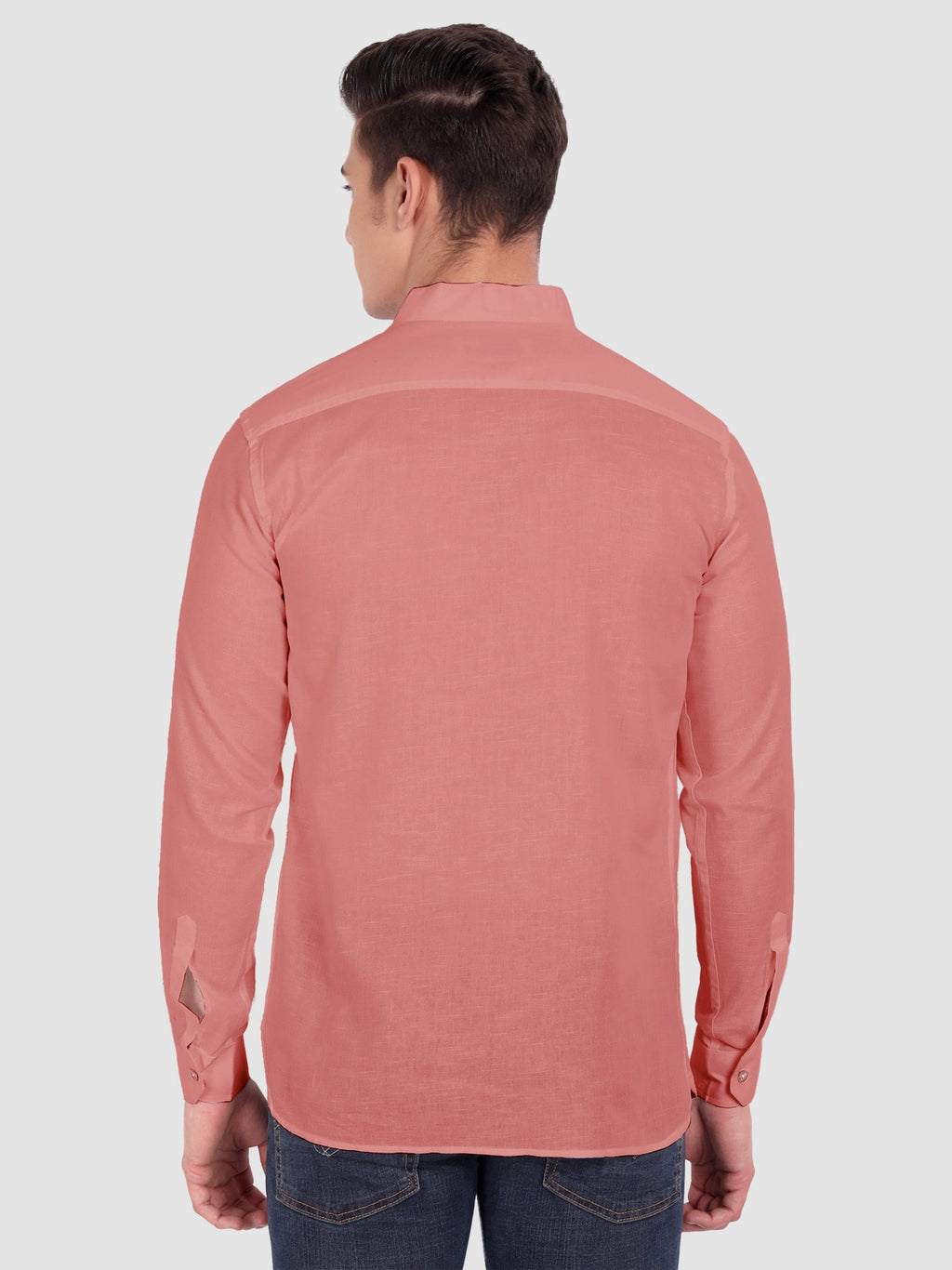 BLUE ROBED men's Casual Slim Fit Full Sleeve Cotton Kurta in Peach view 55