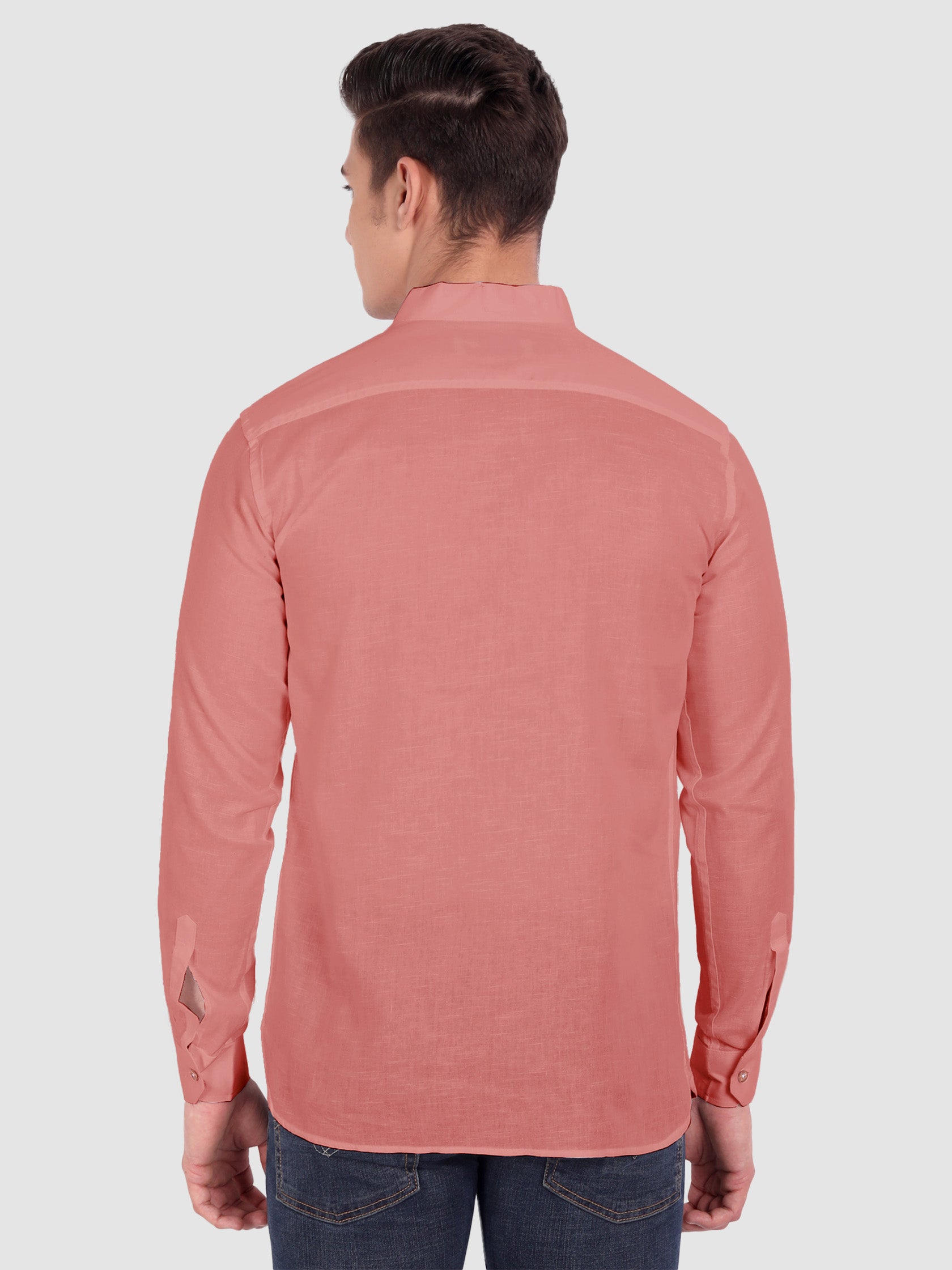BLUE ROBED men's Casual Slim Fit Full Sleeve Cotton Kurta in Peach view 55