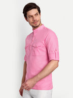BLUE ROBED men's Casual Slim Fit Full Sleeve Double Pocket Cotton Trendy Kurta in Peach view 86