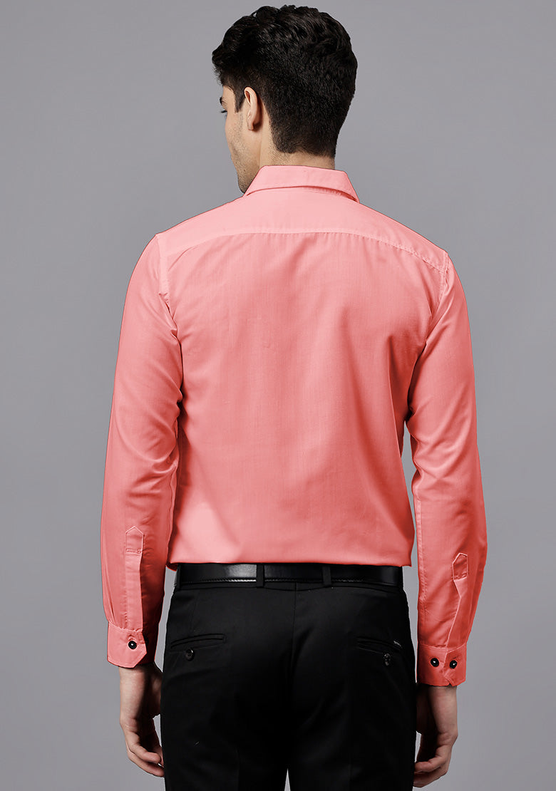 Men's Cotton Blend Slim Fit Formal Shirt in Beige by BLUE ROBED, back view