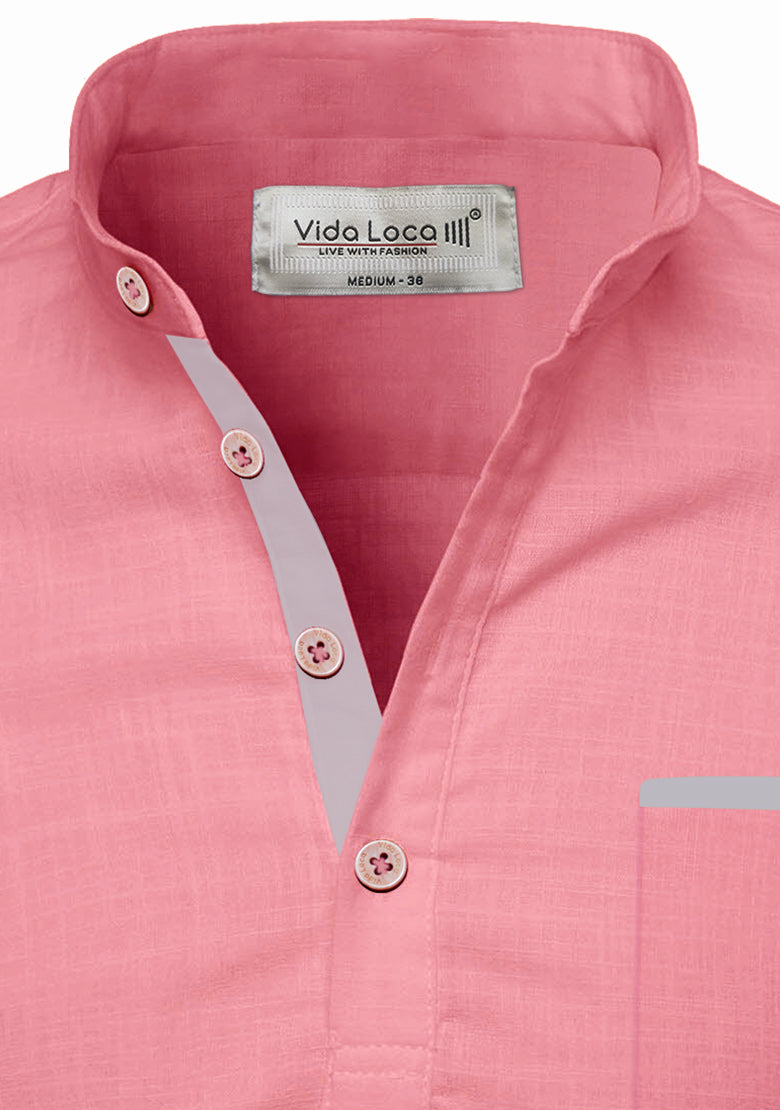 BLUE ROBED men's Casual Slim Fit Full Sleeve Pocket Contrast Kurta in Peach view 47