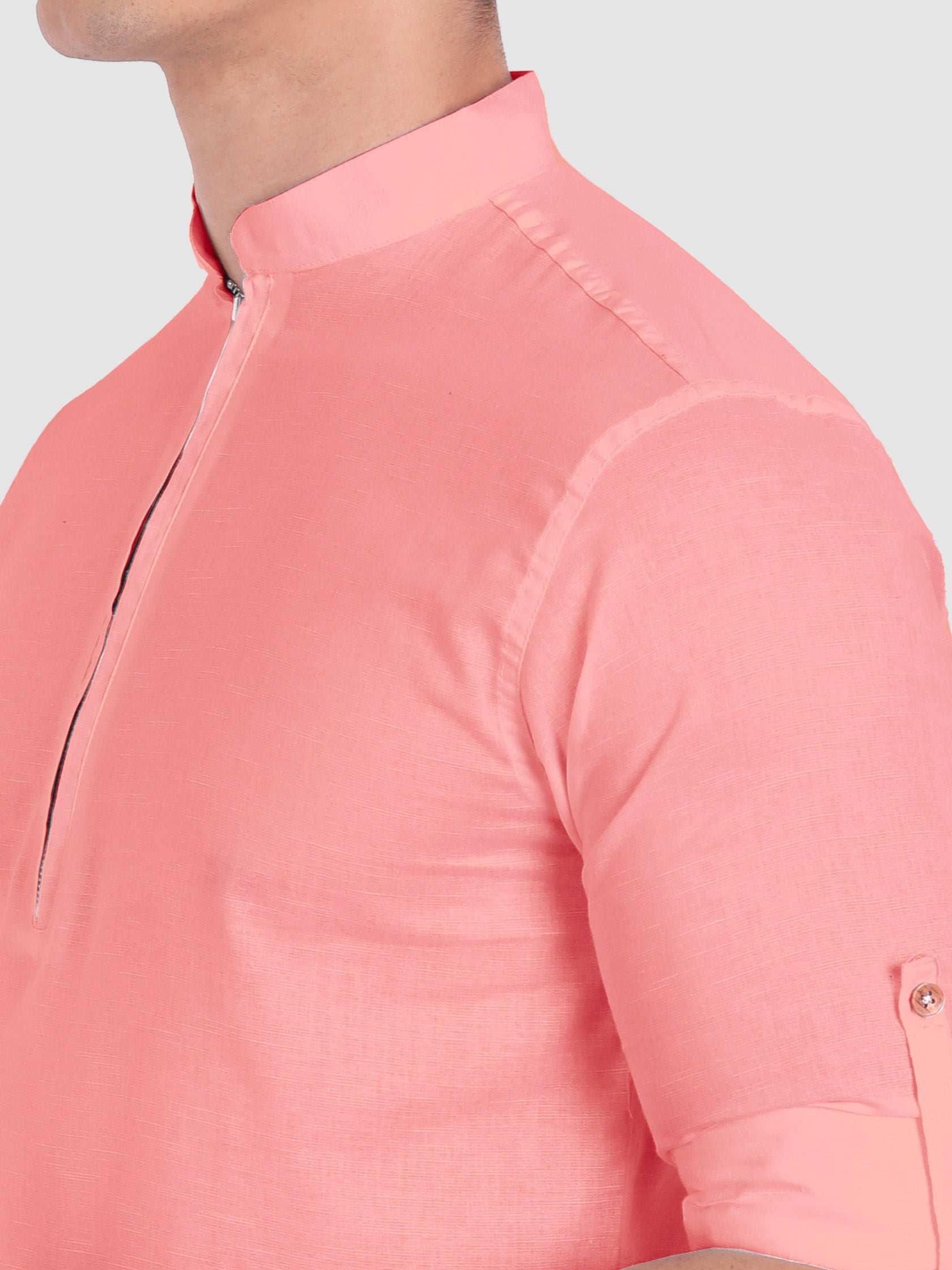 BLUE ROBED men's Casual ZIP Style Full Sleeve Cotton Kurta in Peach view 39