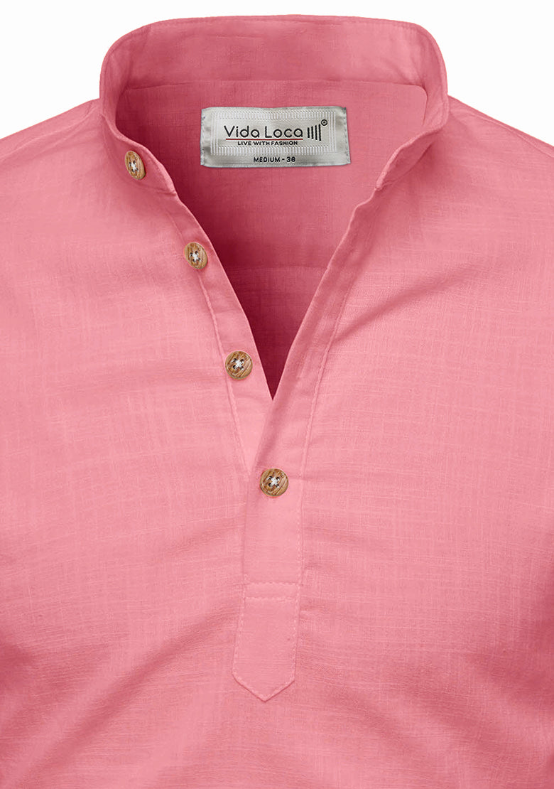 BLUE ROBED men's Casual Slim Fit Full Sleeve Kurta in Peach view 62