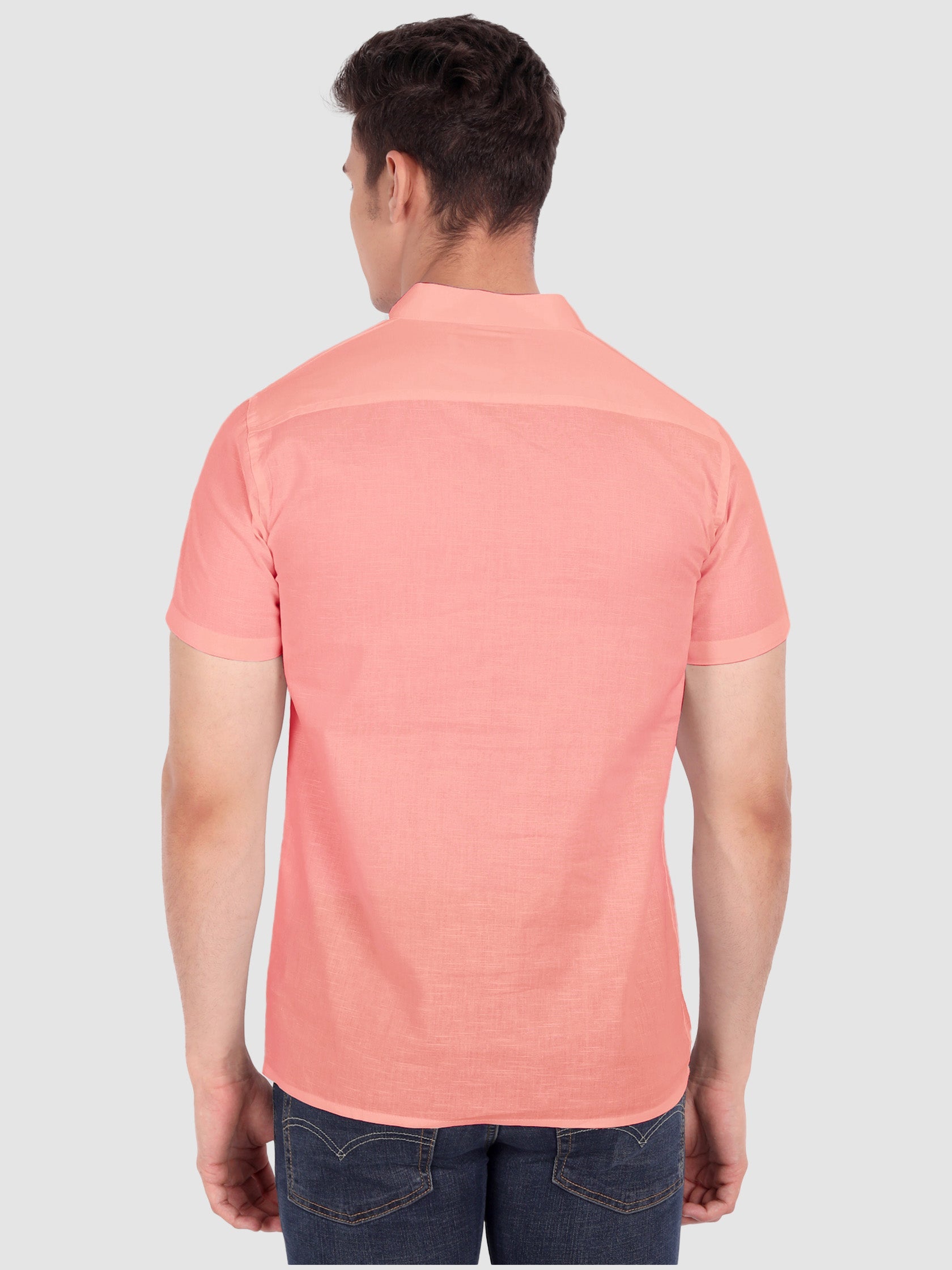 BLUE ROBED men's Half Sleeve Casual Cotton Kurta Daily Wear in Peach view 50