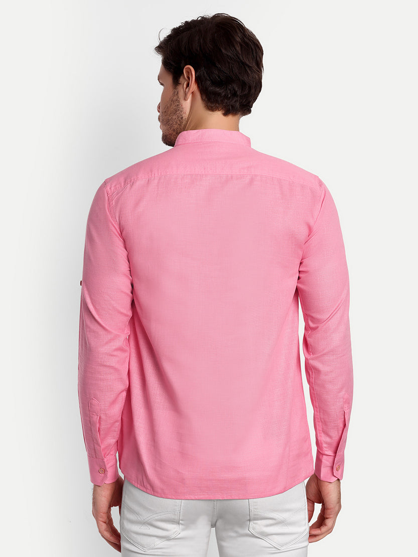 BLUE ROBED men's Casual Slim Fit Full Sleeve Double Pocket Cotton Trendy Kurta in Peach view 87