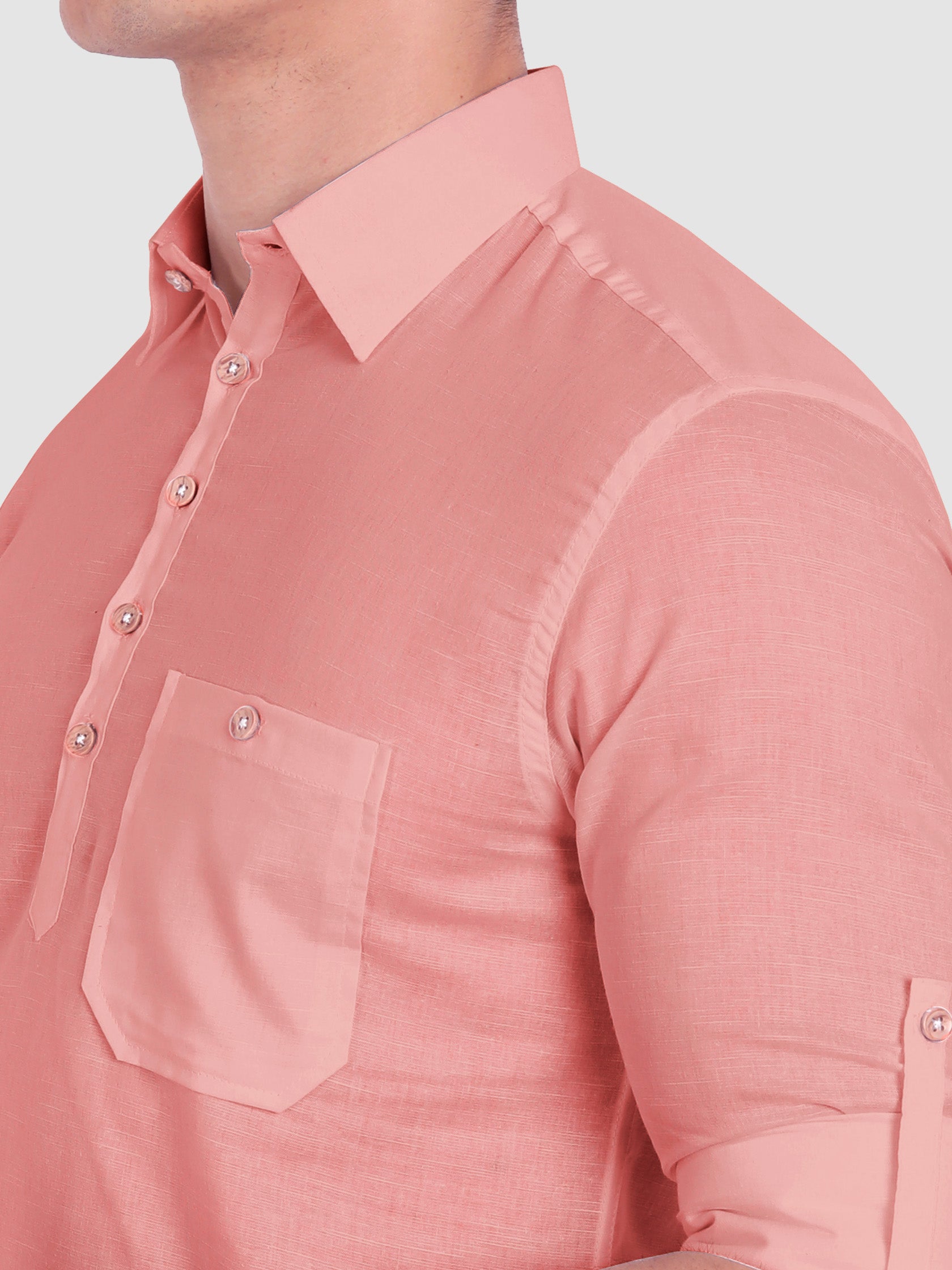 BLUE ROBED men's Full Sleeve Casual Cotton Kurta in Peach view 45
