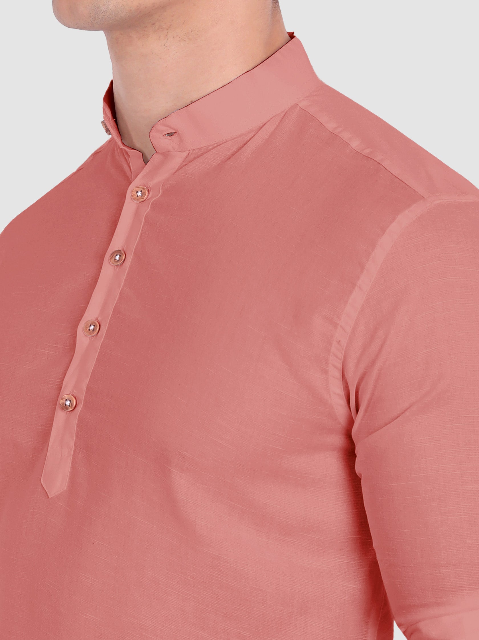 BLUE ROBED men's Casual Slim Fit Full Sleeve Cotton Kurta in Peach view 56