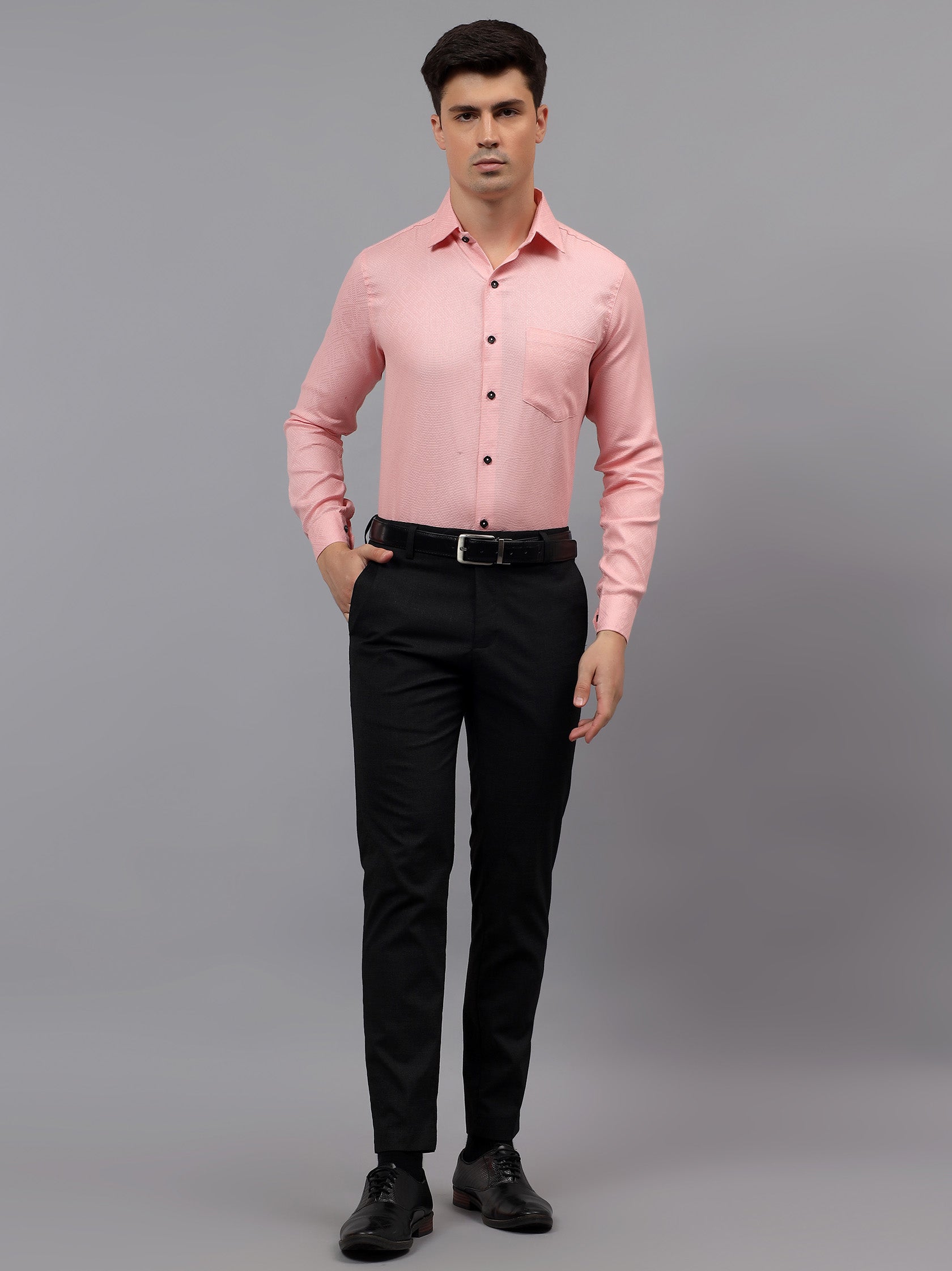 Men's Full Sleeve Spread Collar Premium Casual Shirt for Men in Black by BLUE ROBED, fabric detail