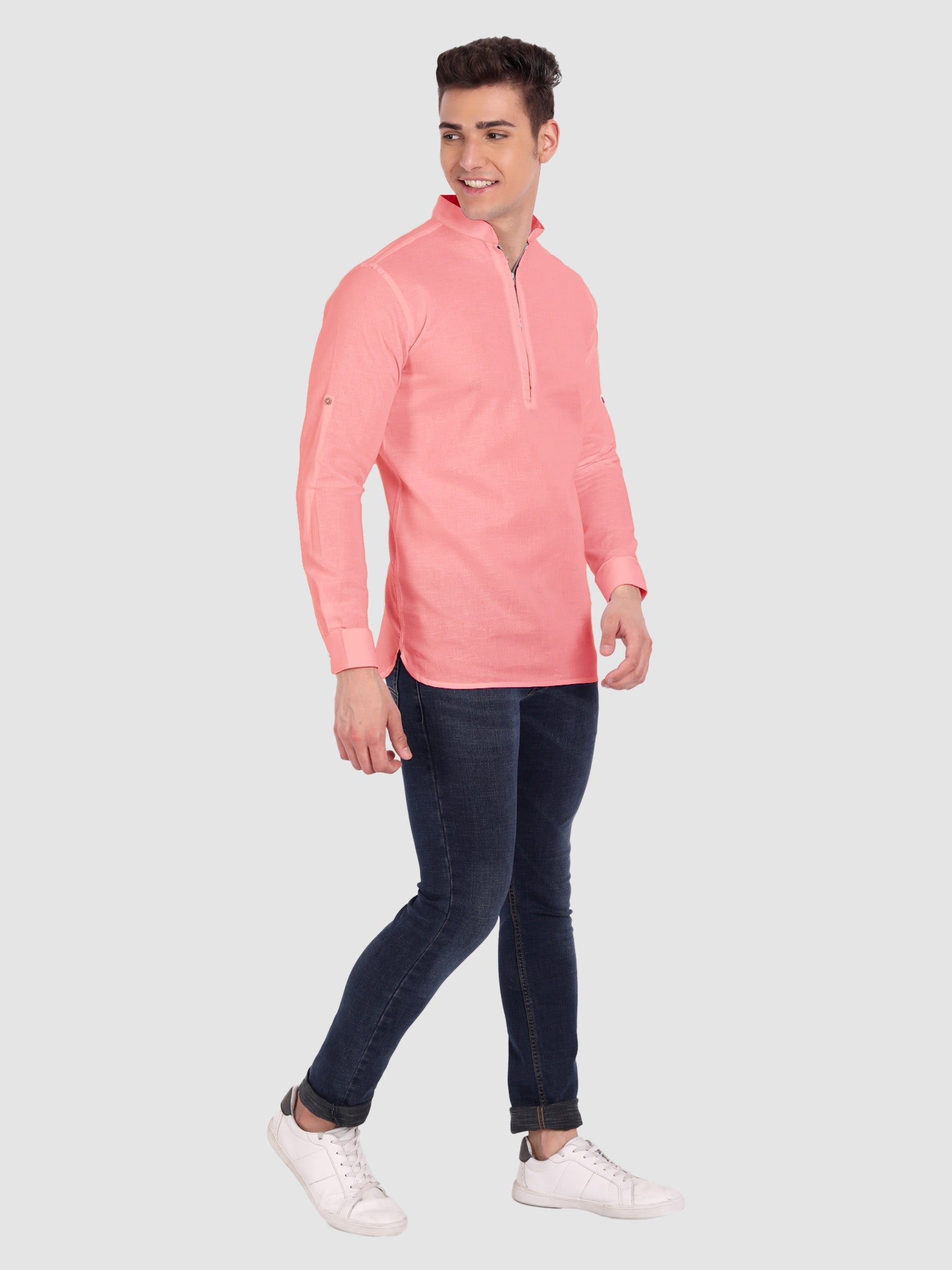 BLUE ROBED men's Casual ZIP Style Full Sleeve Cotton Kurta in Peach view 40