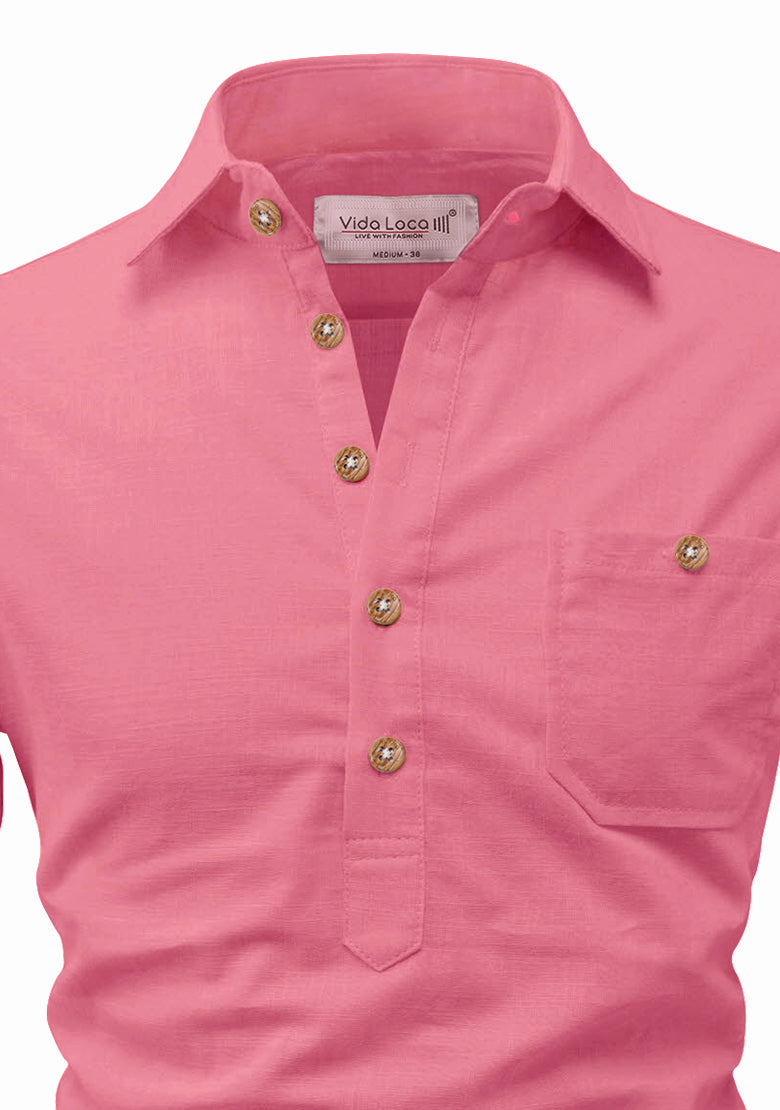 BLUE ROBED men's Full Sleeve Casual Cotton Kurta in Peach view 62
