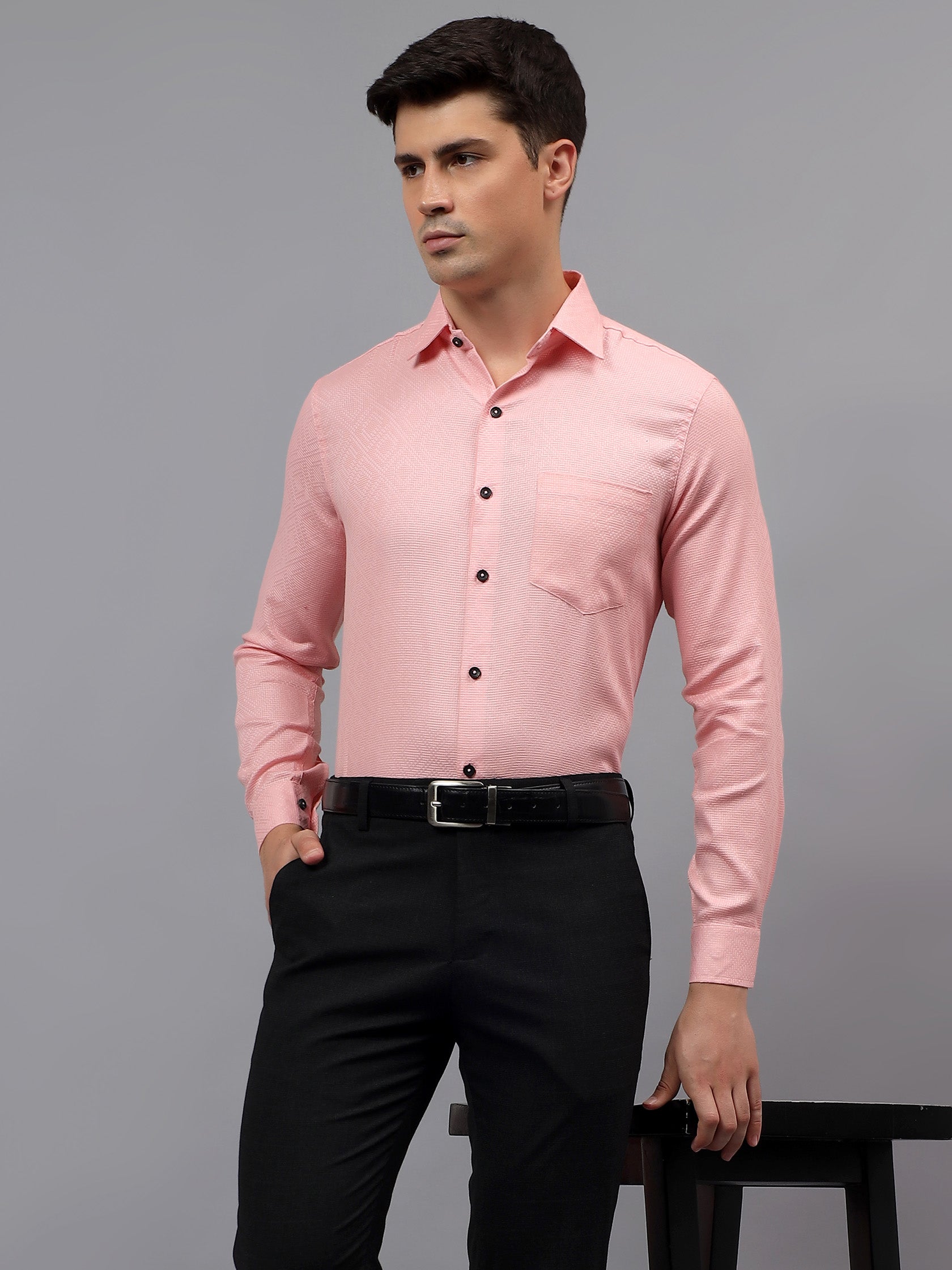 Men's Full Sleeve Spread Collar Premium Casual Shirt for Men in Black by BLUE ROBED, front view