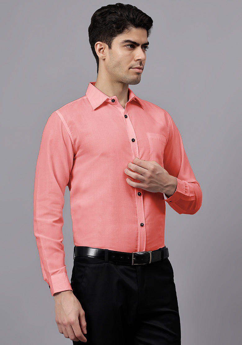 Men's Cotton Blend Slim Fit Formal Shirt in Beige by BLUE ROBED, view