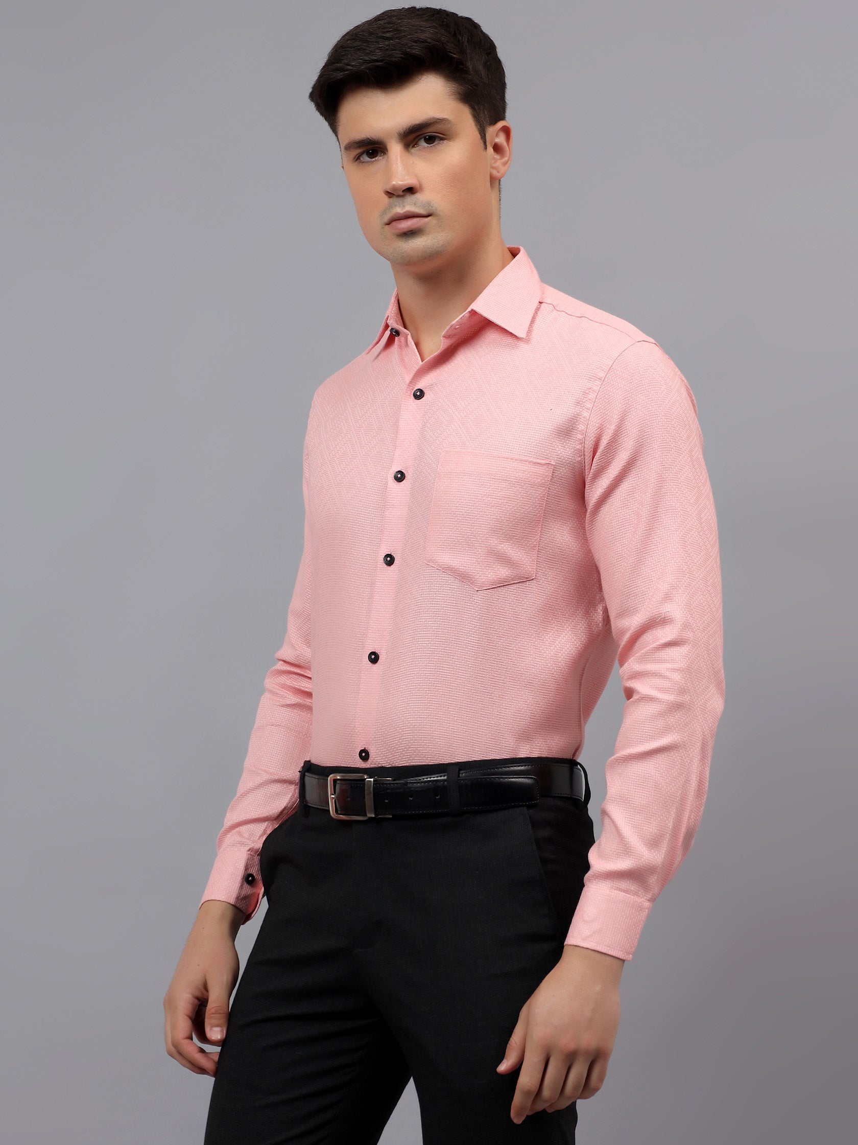 Men's Full Sleeve Spread Collar Premium Casual Shirt for Men in Black by BLUE ROBED, side view